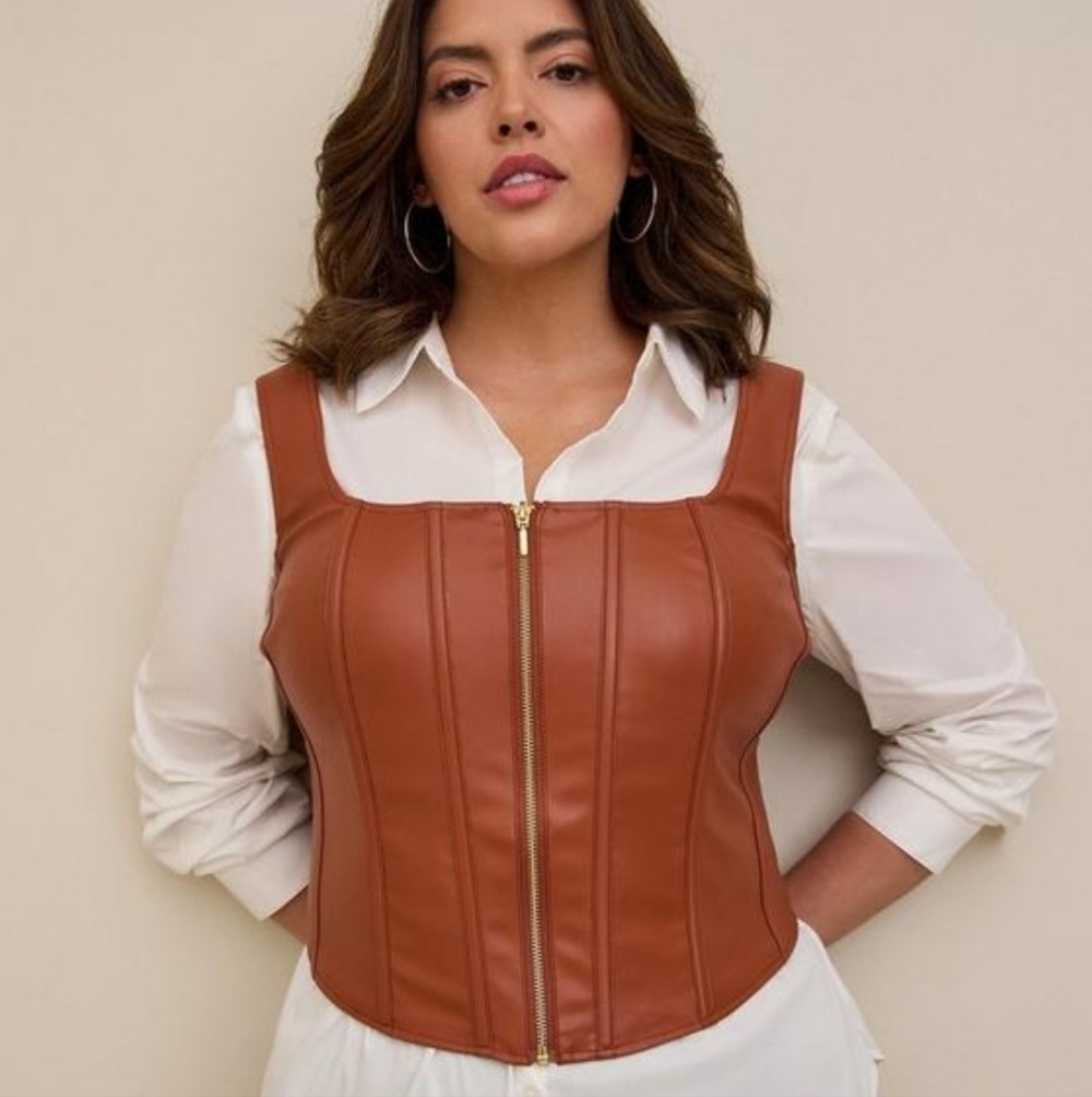 Torrid Tan Faux Leather Zip-Up Top